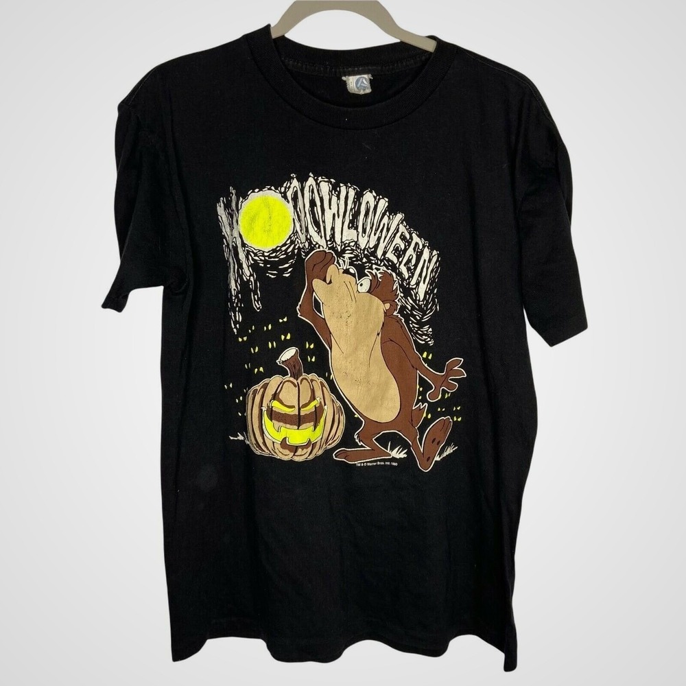 Vtg 90s Looney Tunes Taz Halloween Shirt M Single Stitch Howloween Black Tee